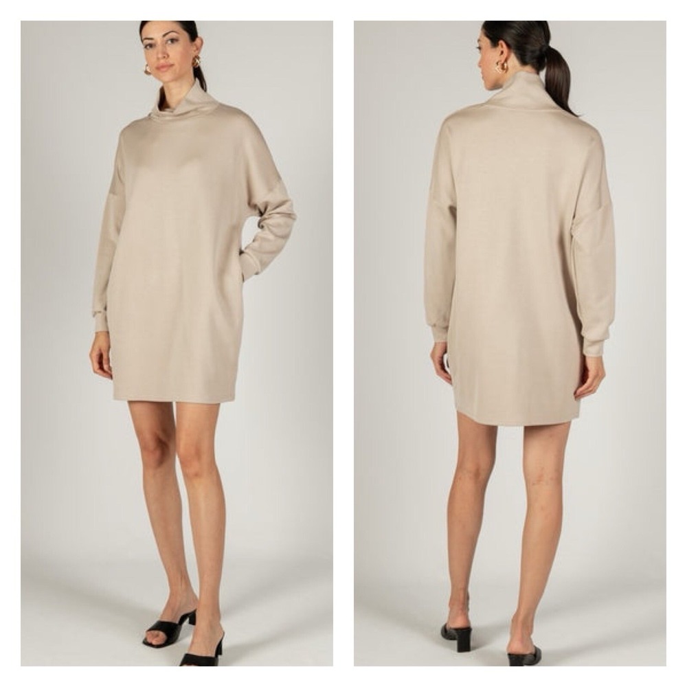 P CILL Womens Sweatshirt Scuba Dress Size L Beige‎ Turtleneck Oversized